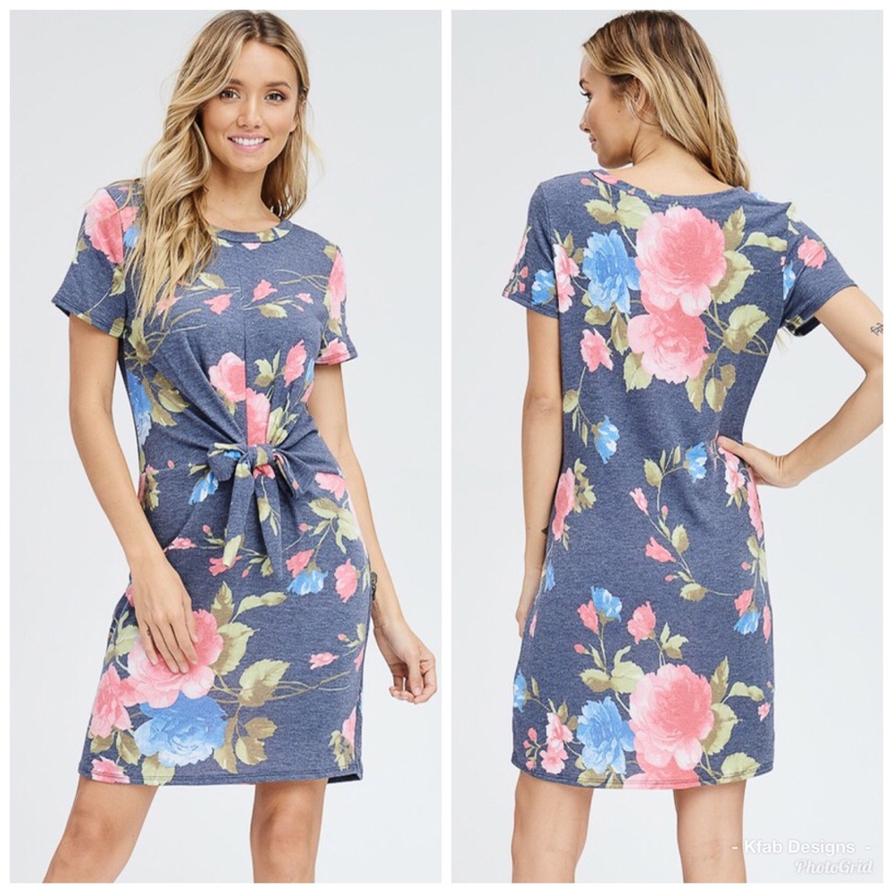 🥰LAST 1! Navy Floral French Terry Shift Dress! - Picture 1 of 3
